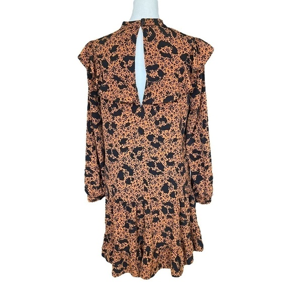 TOPSHOP Ustard Ruffle Yoke Long Sleeve Floral Mini Shift Dress - Picture 6 of 8